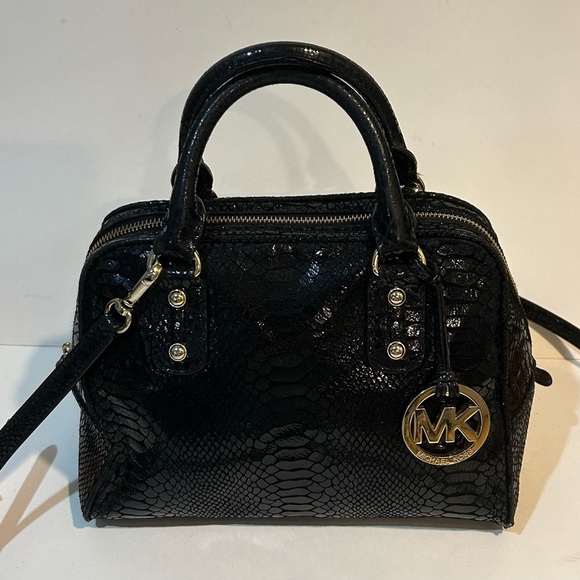 Michael Kors Black leather Snakeskin croc Embossed Satchel crossbody - Picture 12 of 12